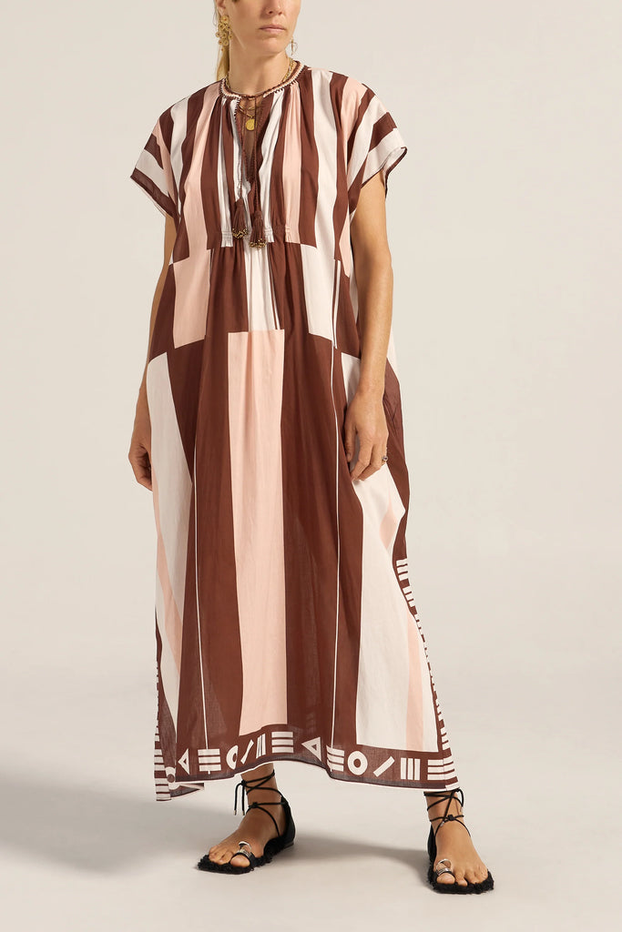 Thaddeus Caftan Pink Brown Sarong Voile
