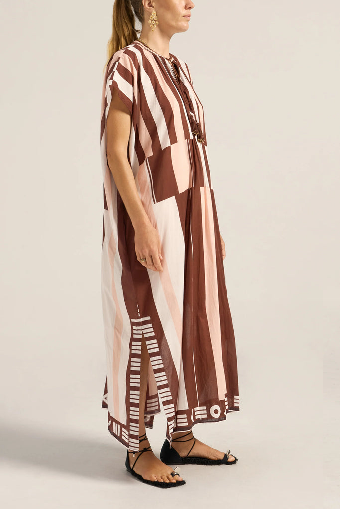 Thaddeus Caftan Pink Brown Sarong Voile