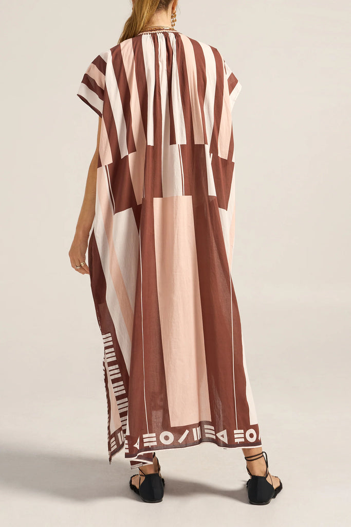 Thaddeus Caftan Pink Brown Sarong Voile