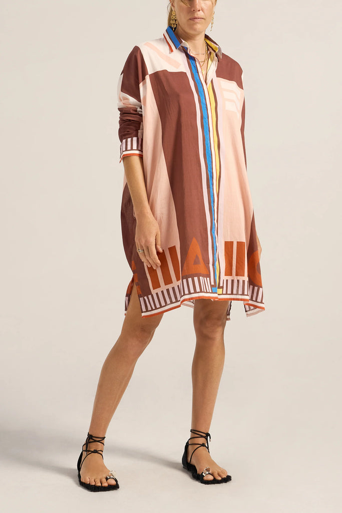 Artemis Shirt Dress Pink Brown Sarong Voile