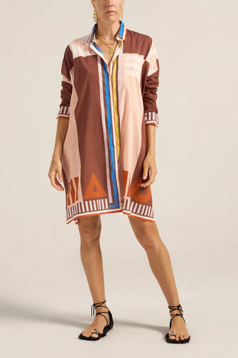 Artemis Shirt Dress Pink Brown Sarong Voile