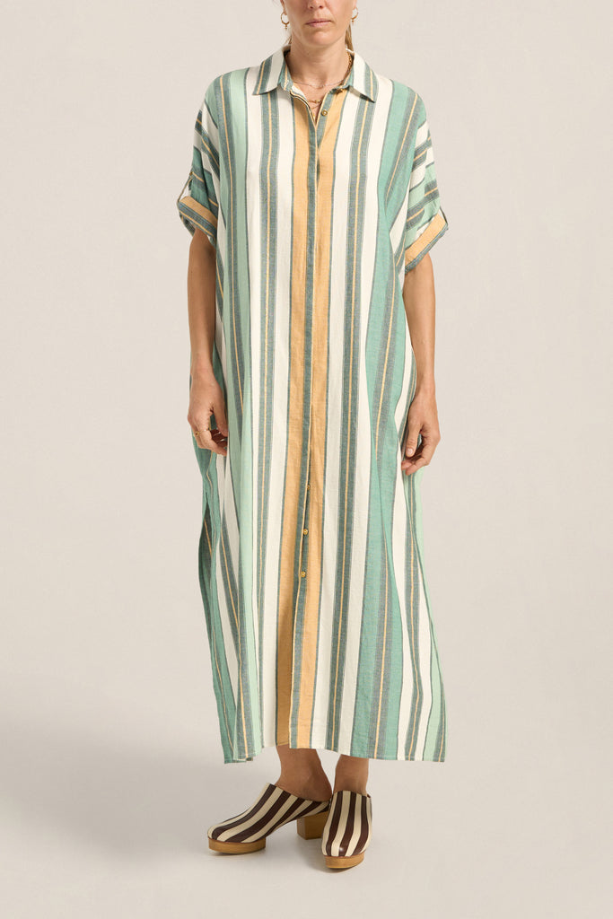 Melanie Caftan Green Fez Stripe