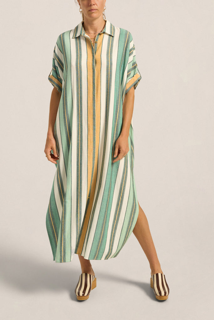 Melanie Caftan Green Fez Stripe
