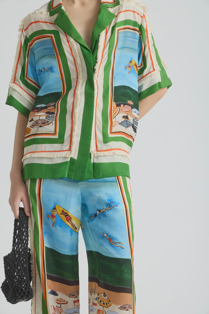 Ripple Effect Fringed Oversized Shirt
