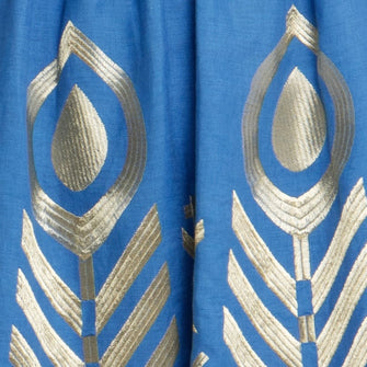 Feather Embroidered Midi Dress Blue Gold