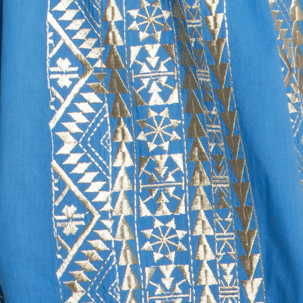 Short Sleeveless Embroidered Dress Blue Gold