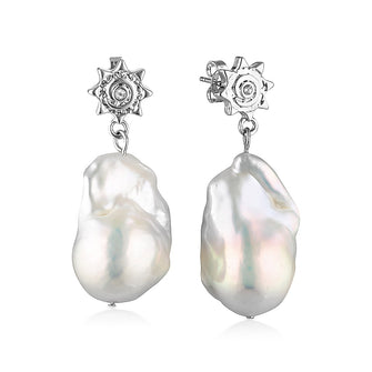 Surf Rider Baroque Pearl Earrings Silver