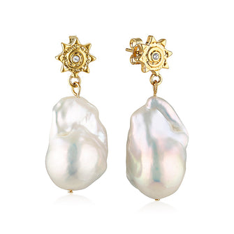 Surf Rider Baroque Pearl Earrings Gold