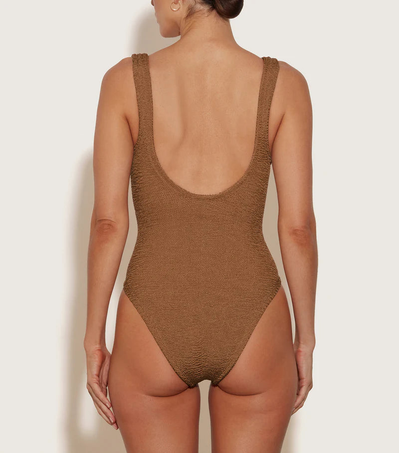 Celine Swimsuit Metallic Cocoa Covered Hoops