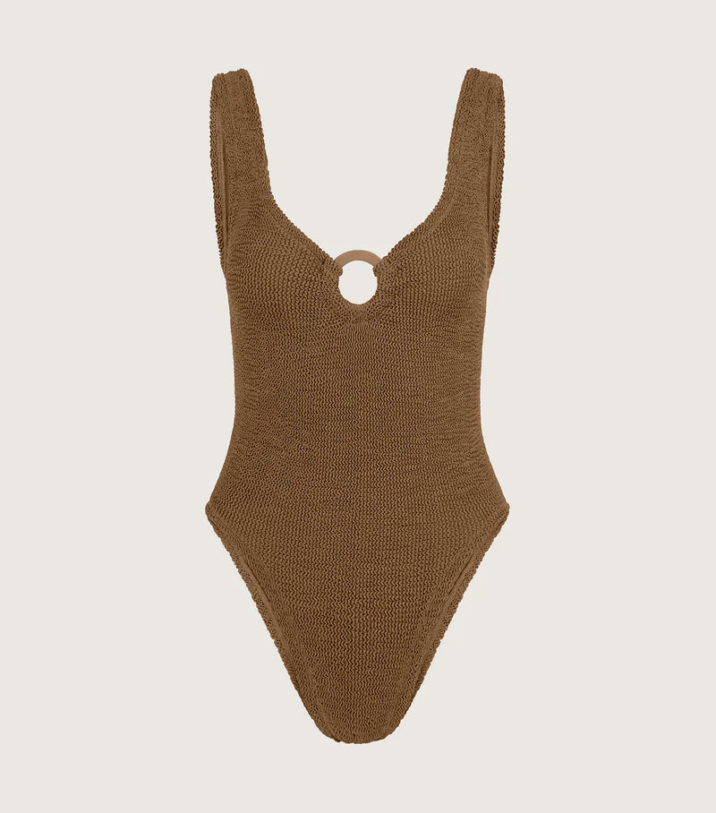 Celine Swimsuit Metallic Cocoa Covered Hoops