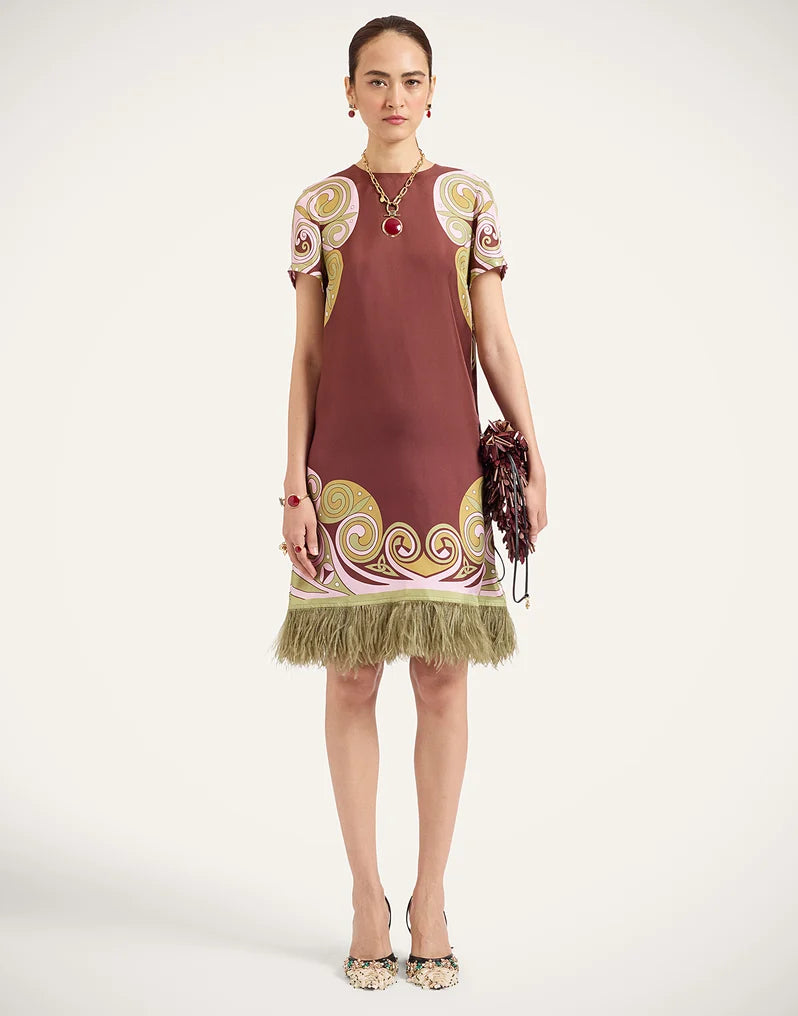 Mini Swing Dress Kells Swirl Placée Burgundy