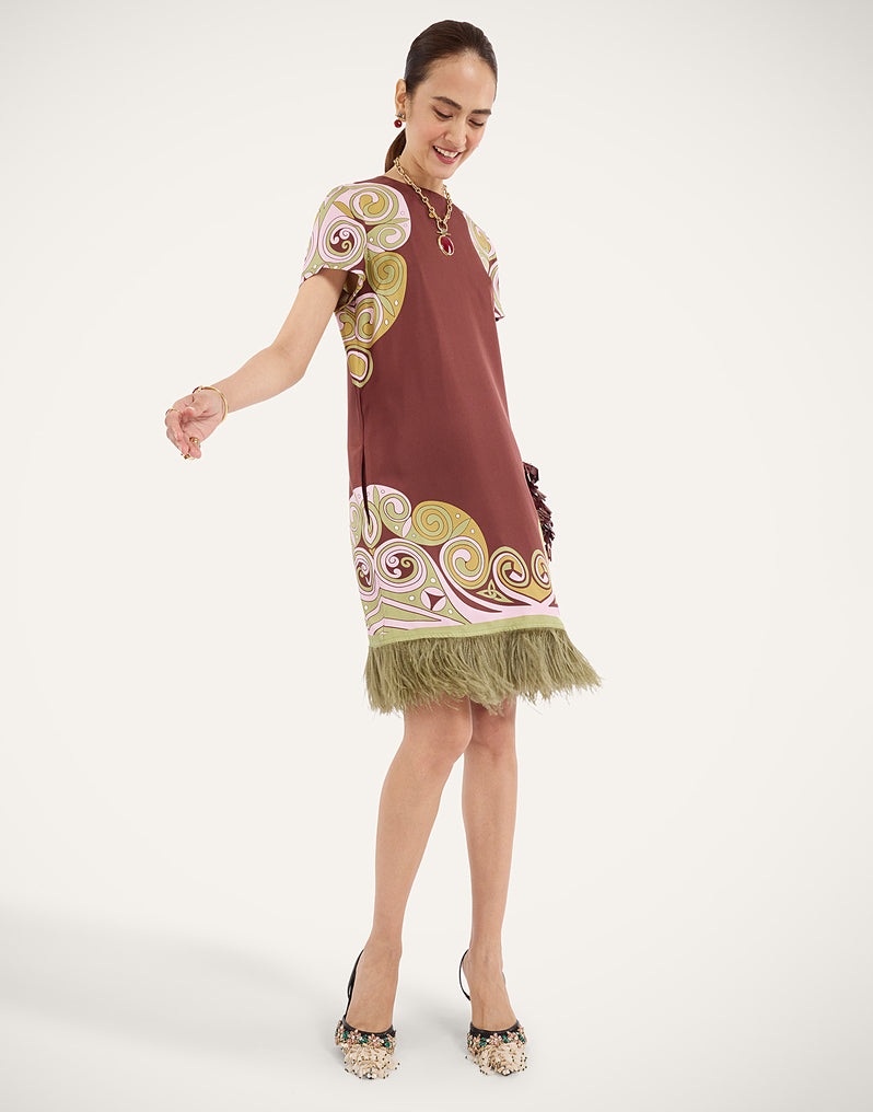 Mini Swing Dress Kells Swirl Placée Burgundy