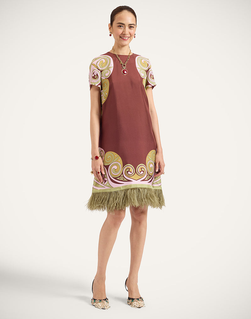 Mini Swing Dress Kells Swirl Placée Burgundy