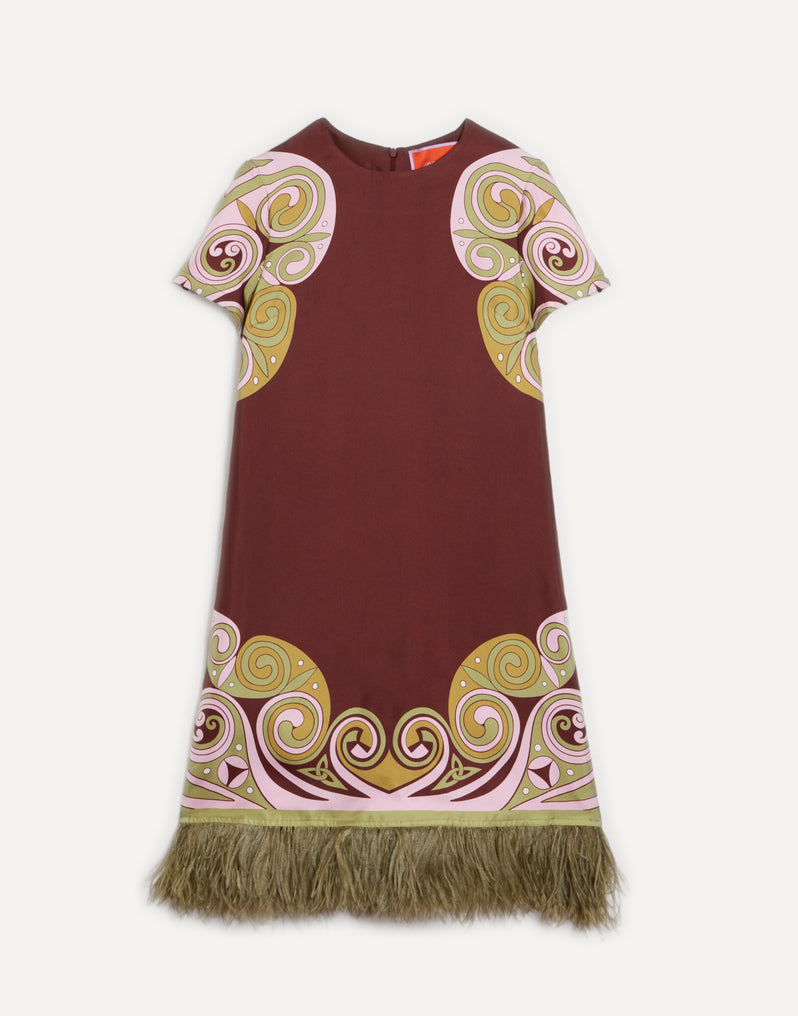 Mini Swing Dress Kells Swirl Placée Burgundy