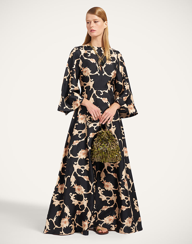 Belle Kaftan Buttercup Black in Silk Twill