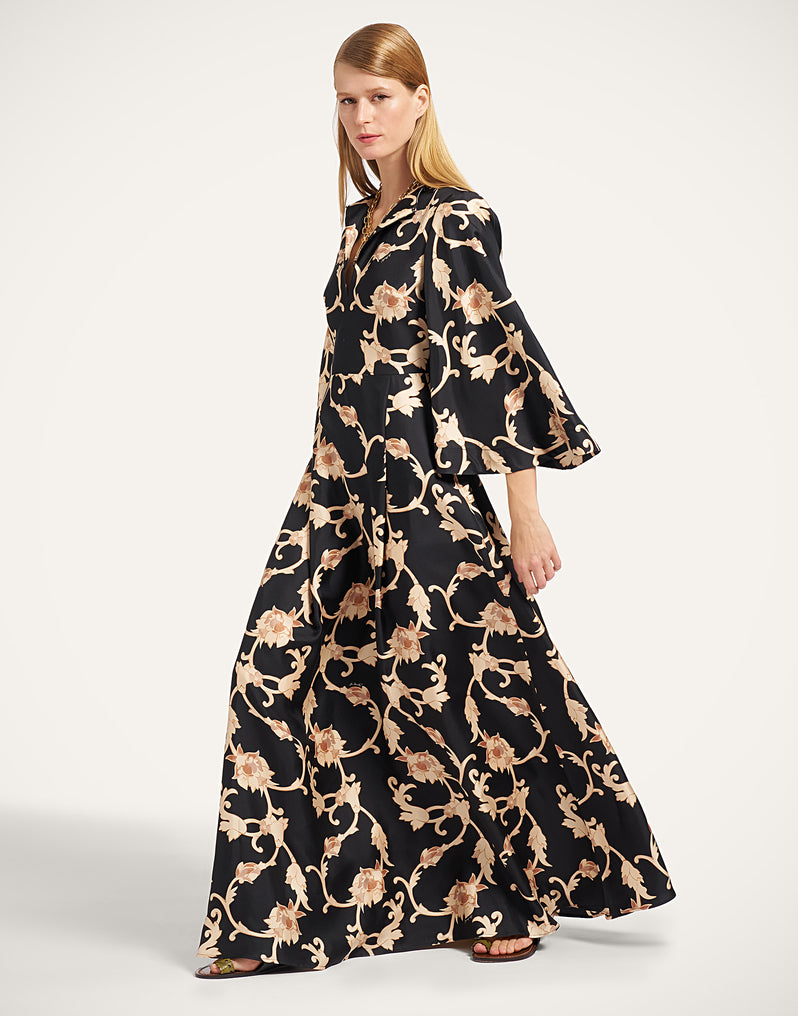 Belle Kaftan Buttercup Black in Silk Twill