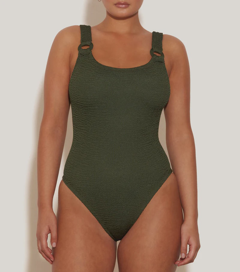 Domino Swim With Tonal Hoops Metallic Khaki