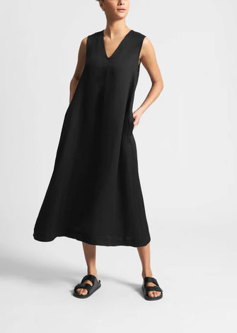 Nisha Black Linen Dress