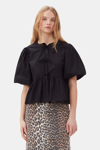 Cotton Poplin Peplum Blouse Black