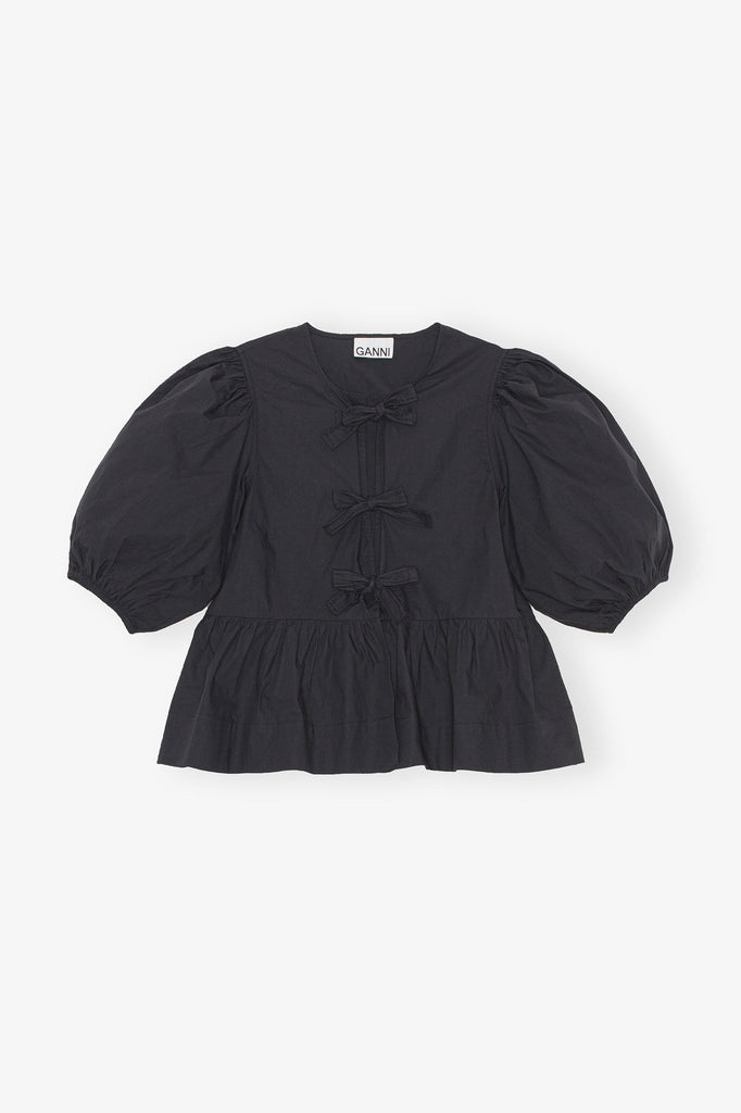 Cotton Poplin Peplum Blouse Black