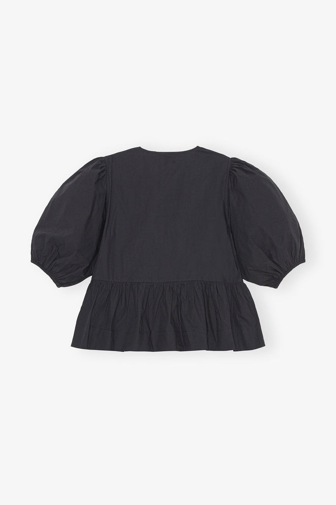 Cotton Poplin Peplum Blouse Black