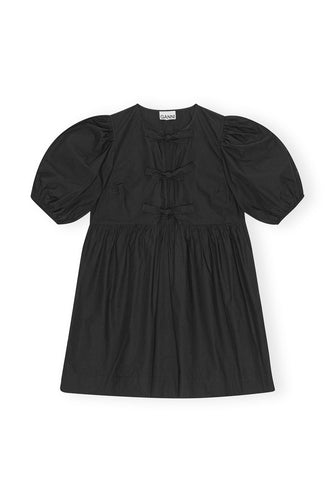 Cotton Poplin Tie Mini Dress Black