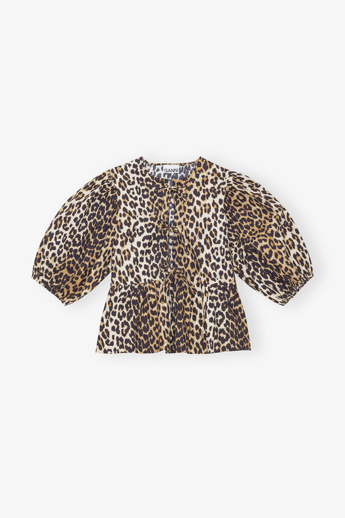 Leopard Cotton Poplin Peplum Blouse