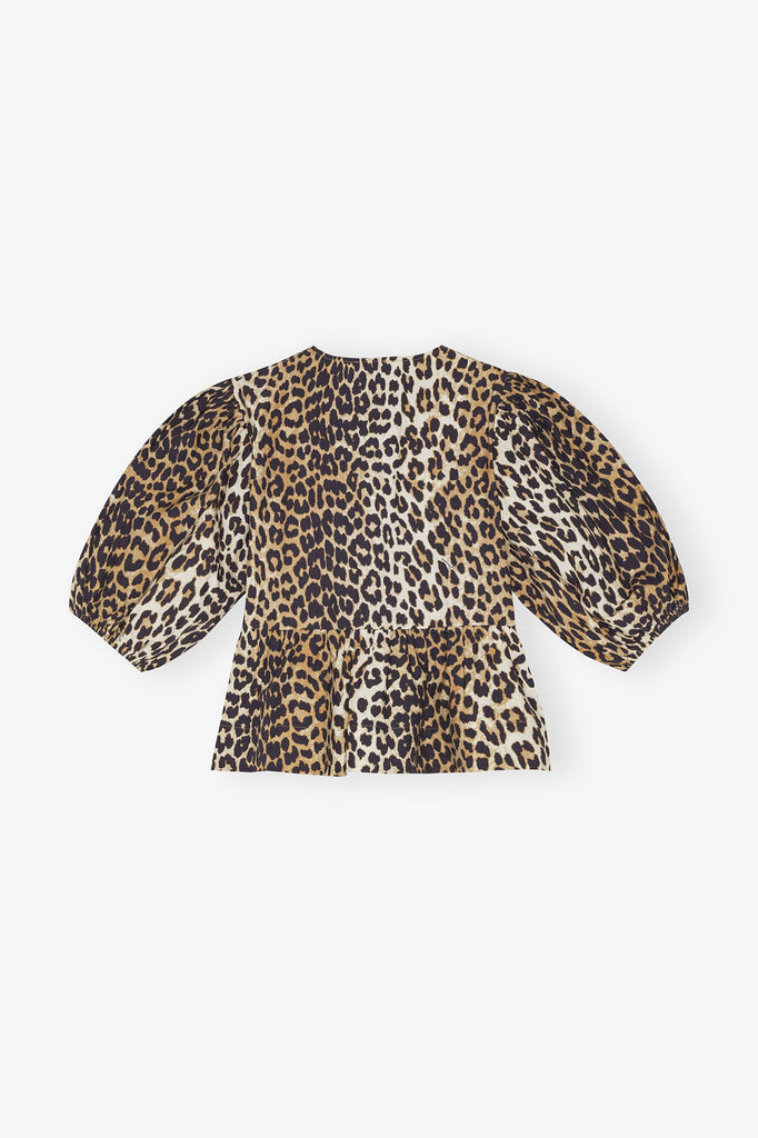 Leopard Cotton Poplin Peplum Blouse