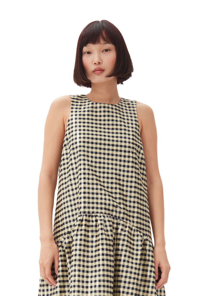 Shiny Check Midi Dress