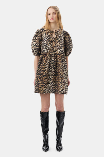 Printed Cotton Mini Dress Leopard
