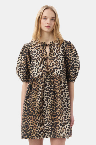 Printed Cotton Mini Dress Leopard