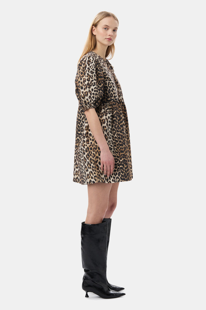 Printed Cotton Mini Dress Leopard