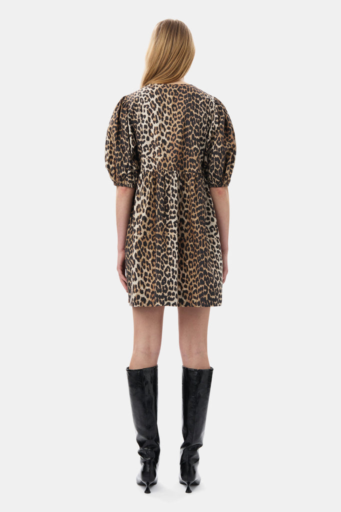 Printed Cotton Mini Dress Leopard