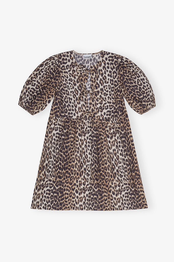 Printed Cotton Mini Dress Leopard