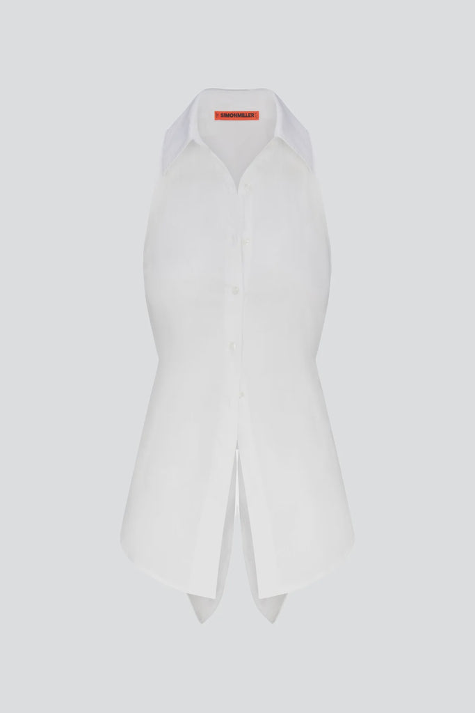 Loch Sleeveless Poplin Button Up Macadamia