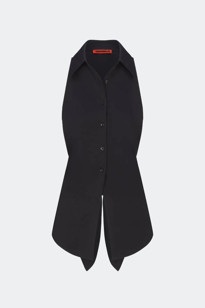 Loch Sleeveless Poplin Button Up Black