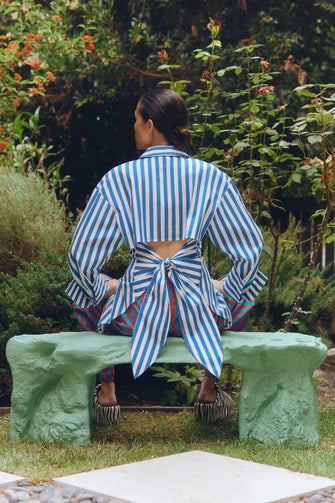 Loch Striped Poplin Button Up Blue Stripe