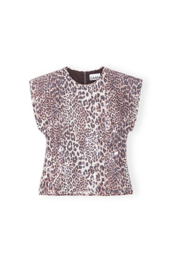 Leopard Printed Sequins Top