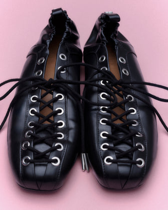 Eyelets Lace Up Ballerina Crinkle Oleatex