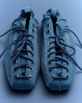 Eyelets Lace up Ballerina Strass Denim