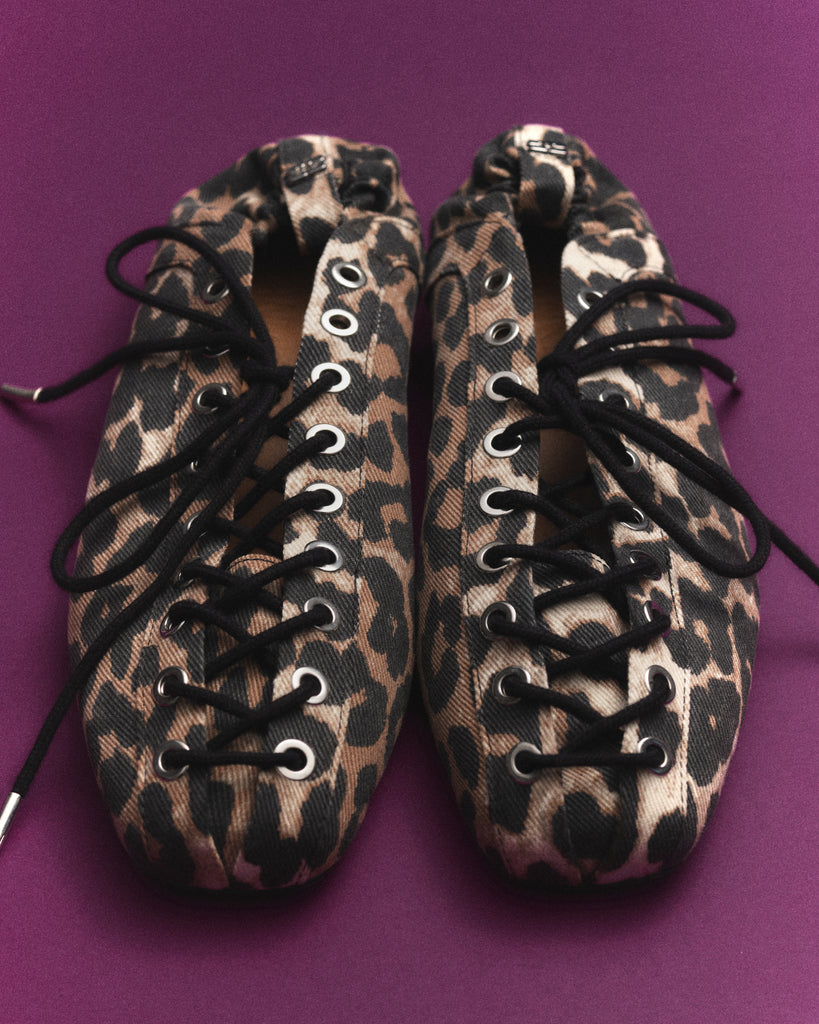 Eyelets Lace Up Ballerina Denim Print