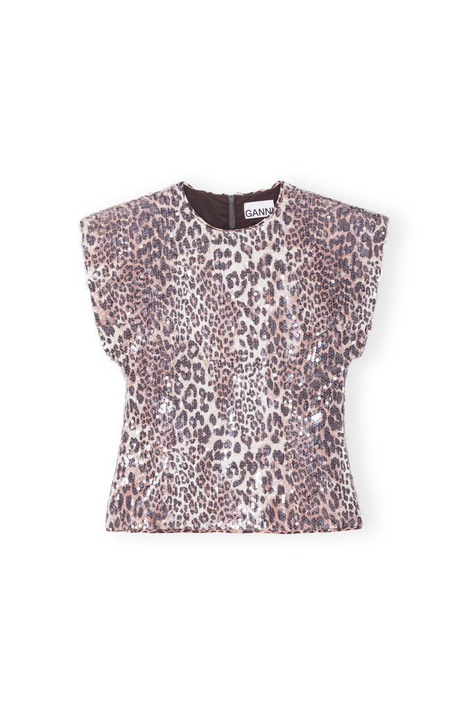 Leopard Printed Sequins Top