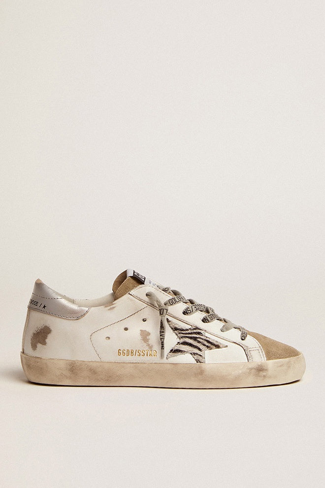 Superstar Sneaker White Zebra Tan Silver