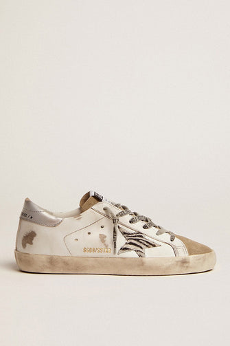 Superstar Sneaker White Zebra Tan Silver