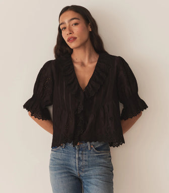 Henri Top Black Eyelet