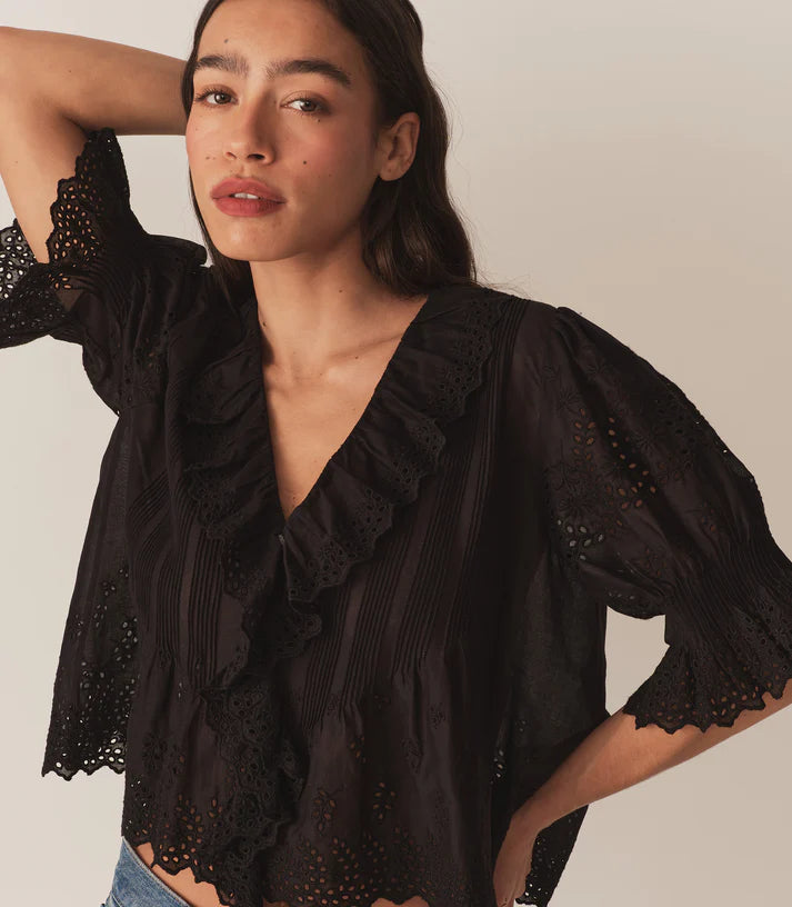 Henri Top Black Eyelet