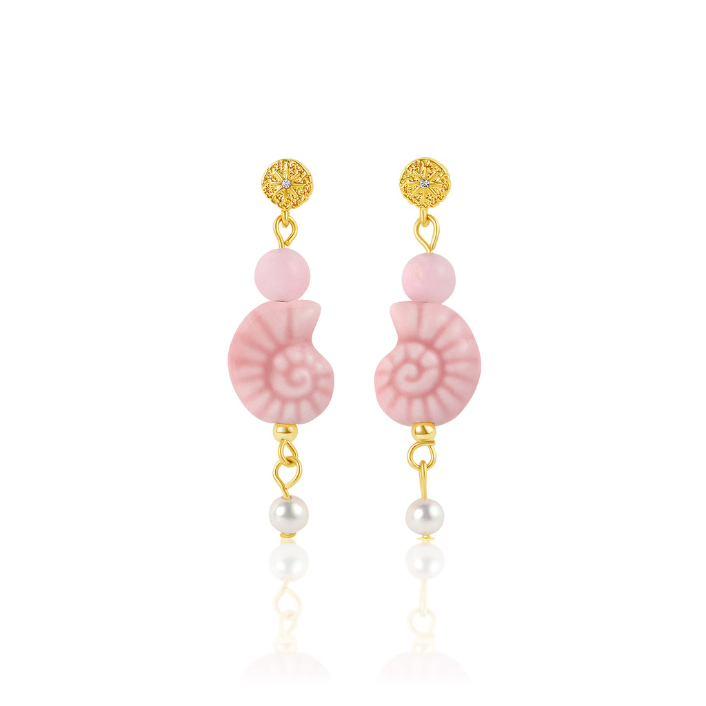 San Sebastian Conch Earrings Pink Gold