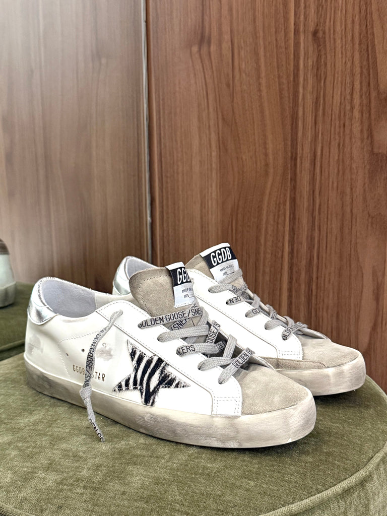 Superstar Sneaker White Zebra Tan Silver