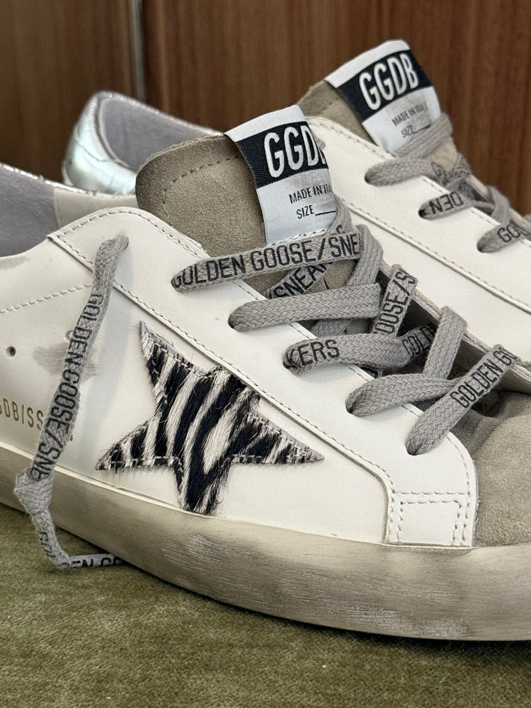 Superstar Sneaker White Zebra Tan Silver