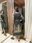Long Feather Embroidered Dress Khaki Gold